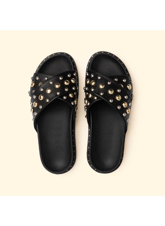 BOU MULAN RIVETT SLIDES - Black Chrome - Image 2